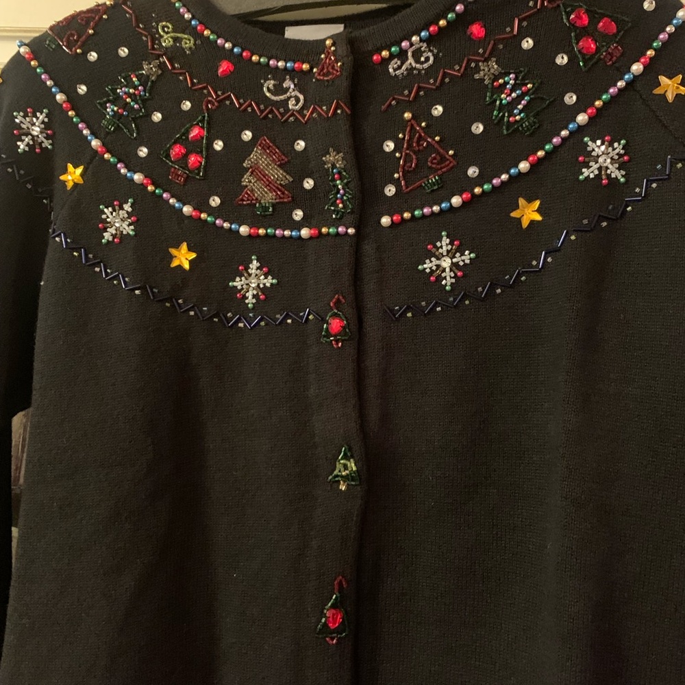 Berek Festive Black Holiday Cardigan with Multicolor Embroidery - Picture 2 of 9